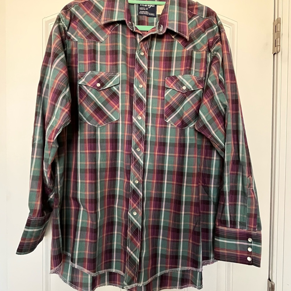 Vintage Wrangler Plaid Western Button-Down‎ Shirt